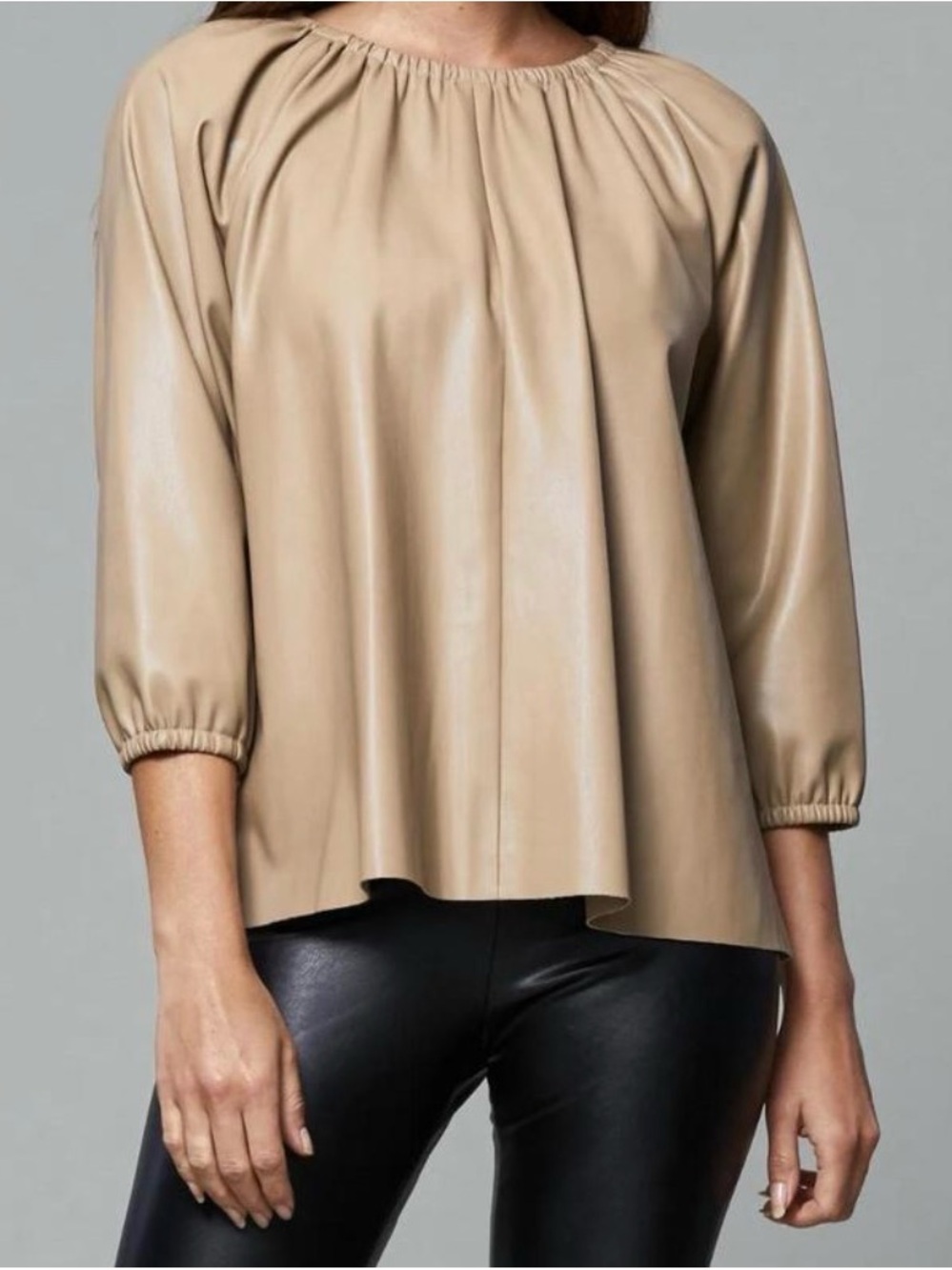 Dolce Cabo Blakely Faux-Leather Taupe Top L NWT
